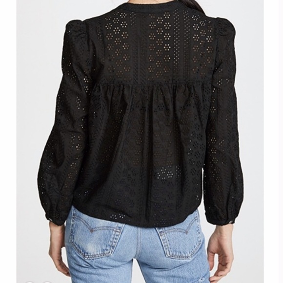 Madewell Eyelet Double Tie Peasant Top (black) XXL - Picture 2 of 8